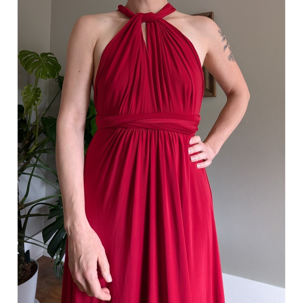 Vintage Red Infinity Dress Convertible Transformer Maxi Multi Way Bridesmaid - Picture 7 of 16